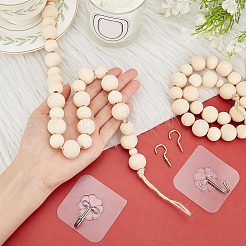 Round Natural Wood Beads Wall Hanging Decorations&nbsp;AJEW-WH0168-01