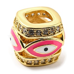 Rack Plating Brass Micro Pave Cubic Zirconia Evil Eye European Beads with Enamel&nbsp;KK-M247-34G-02