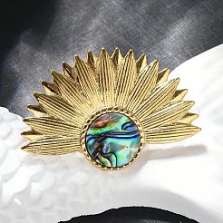 Flower 304 Stainless Steel Paua Shell Finger Rings for Women&nbsp;RJEW-G346-11G-01