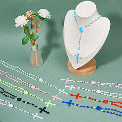 40Pcs 10 Colors Plastic Rosary Bead Necklaces Set&nbsp;NJEW-DC0001-03