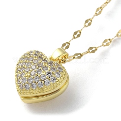 Brass with Rhinestone Heart Locket Necklaces with Plastic Pearl Inside&nbsp;NJEW-Z026-02G