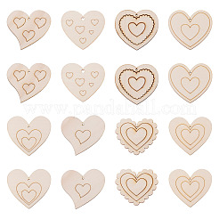 16Pcs 8 Styles Unfinished Wood Heart Pendants&nbsp;WOOD-TA0002-99
