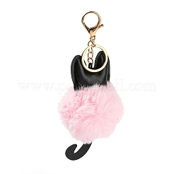 Cute Cat PU Leather & Imitate Rex Rabbit Fur Ball Keychain&nbsp;KEYC-C005-01A