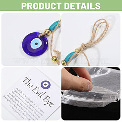 Handmade Flat Round with Evil Eye Lampwork with Wood Pendant Decorations&nbsp;HJEW-CA00091