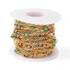 Handmade Eco-friendly Brass Enamel Flower Link Chain&nbsp;CHC-E025-45G