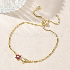 Adjustable Brass Micro Pave Clear Cubic Zirconia Box Chain Slider Bracelets&nbsp;BJEW-C156-09G-04