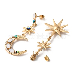 Rhinestone Moon & Star Asymmetrical Earrings&nbsp;EJEW-WH0004-56