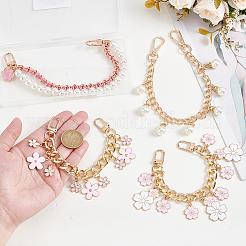 4Pcs 4 Styles Alloy Pink Enamel Flower Charm Bag Decorative Chains&nbsp;FIND-GA0008-19