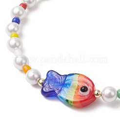 Round Shell Pearl Beads & Glass Seed Beads Stretch Bracelets&nbsp;BJEW-TA00637