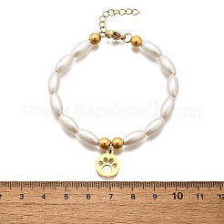 304 Stainless Steel Flat Round with Paw Print Charm Bracelets for Women&nbsp;BJEW-C098-11G