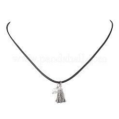 Alloy Tassel with Shell Pearl Pendant Black Waxed Cord Necklaces for Women&nbsp;NJEW-JN05929