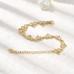 Heart Brass Micro Pave Cubic Zirconia Link Chain Bracelets&nbsp;BJEW-L715-01G-01