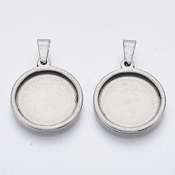 Tarnish Resistant 201 Stainless Steel Pendant Cabochon Settings&nbsp;X-STAS-S073-02A-P