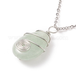 Teardrop Copper Wire Wrapped Natural Gemstone Pendants Necklace&nbsp;NJEW-JN03927