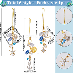 6Pcs 6 Styles Glass & Alloy Enamel & Rhinestone & Glass Pearl Mobile Straps&nbsp;HJEW-SC0001-88