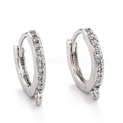 Brass Micro Pave Clear Cubic Zirconia Huggie Hoop Earring Findings&nbsp;EJEW-O107-01P