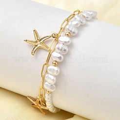 304 Stainless Steel Starfish Charm Bracelets for Women&nbsp;BJEW-F520-06G