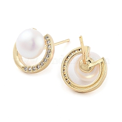 Flat Round Brass with Glass with Stud Earrings&nbsp;EJEW-Q800-09KCG