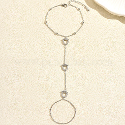 Elegant Brass Micro Pave Clear Cubic Zirconia OT Link Hand Chain Ring Bracelets for Women&nbsp;YB8510