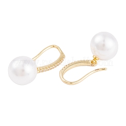 Rack Plating Brass Cubic Zirconia ABS Pearl Earring Hooks&nbsp;EJEW-S219-16G-01