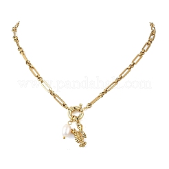 Ocean 304 Stainless Steel Lobster and Natural Pearl Bead Pendant Figaro Chain Necklaces for Women&nbsp;NJEW-JN06326