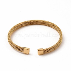304 Stainless Steel Flat Mesh Chain Shape Open Cuff Bangle for Women&nbsp;BJEW-C033-09