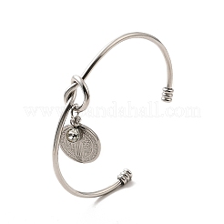 Crystal Rhinestone & Saint Benedict Charms Open Cuff Bangle&nbsp;BJEW-P283-04P