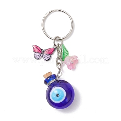 4Pcs Evil Eye Bottle with Butterfly Alloy Lampwork Keychains&nbsp;KEYC-JKC01430