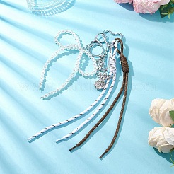 Alloy Angel & Polyester Ropes & ABS Plastic Imitation Pearl Bowknot Pendant Decorations&nbsp;HJEW-JM04396