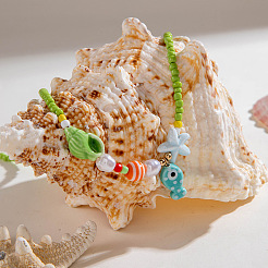 Summer Beach Porcelain Fish Shell Shape & Plastic Pearl Pendant Lime Glass Seed Beaded Necklaces for Women&nbsp;FS-WGBDA16-01