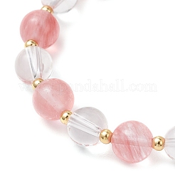 3Pcs Natural Quartz Crystal & Amethyst & Cherry Quartz Glass & Rose Quartz Round Beaded Stretch Bracelets&nbsp;BJEW-JB11935