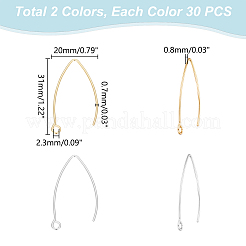 60Pcs 2 Colors PVD Vacuum Plating 304 Stainless Steel Earring Hooks&nbsp;STAS-UN0053-53