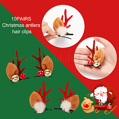 10 Pairs 10 Style Christmas Theme Antler Cloth & Iron Alligator Hair Clips&nbsp;MRMJ-AN0001-02