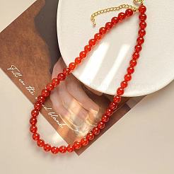 Vintage 8MM Round Natural Carnelian Beaded Necklaces for Women&nbsp;ZS3911