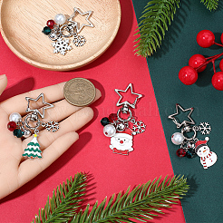 4Pcs 4 Styles Christmas Theme Alloy Enamel & Glass Pendant Decorations&nbsp;HJEW-SC0002-76