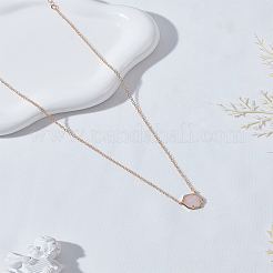 1Pc Brass Pave Natural Rose Quartz Hexagon Pendant Necklaces&nbsp;NJEW-LP0009-34