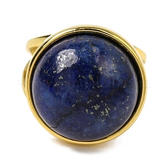 Round Natural Lapis Lazuli Finger Rings&nbsp;RJEW-Q822-54G-02