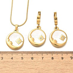 304 Stainless Steel Enamel & Rhinestone Pendant Necklaces & Hoop Earring Set for Women&nbsp;SJEW-C007-02G-02