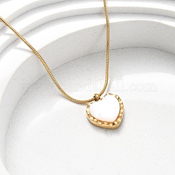 304 Stainless Steel & White Shell Heart Pendant Round Snake Chain Necklaces for Women&nbsp;NJEW-K255-39G