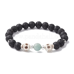 2Pcs 2 Style Skull & Cross & Round Natural & Synthetic Mixed Gemstone Beaded Stretch Bracelets Set&nbsp;BJEW-JB09519