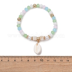 Bohemian Resin & Alloy & Glass Beads & Shell & Plastic Pearls Beaded Stretch Bracelets&nbsp;BJEW-Z169-01C