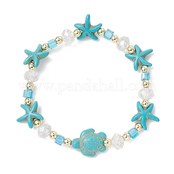 Glass & Dyed Synthetic Turquoise & Non-magnetic Synthetic Hematite Beads Stretch Bracelets for Women&nbsp;BJEW-JB13847-01