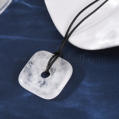 Natural Mixed Gemstone Square Pendants Black PU Leather Cord Necklaces&nbsp;NJEW-K285-01