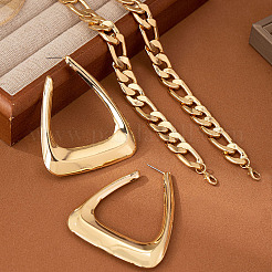Simple Style Alloy Curb Chain Bracelets & Necklaces & Triangle Stud Earrings Sets for Women&nbsp;FS-WG4F616-01