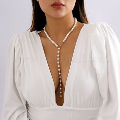 Alloy & White Imitation Pearl Round Beaded Link Chain Y Necklaces for Women&nbsp;FS-WG05D33-01