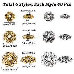 240Pcs 6 Styles Tibetan Style Alloy Bead Caps&nbsp;FIND-SC0008-02