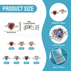28Pcs 7 Colors Brass Pave Cubic Zirconia Heart Links Connector Charms&nbsp;KK-TA0003-47