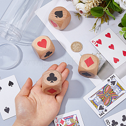 4Pcs 6 Sided Poker Logo Pattern Wood Game Dices&nbsp;DIY-WH0698-035