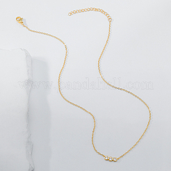 Brass Pave Clear Cubic Zirconia 3 Flat Round Link Chain Necklaces for Women&nbsp;XP2951