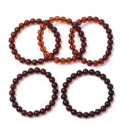 Natural Amber Beaded Stretch Bracelets for Women Men&nbsp;BJEW-D462-01B